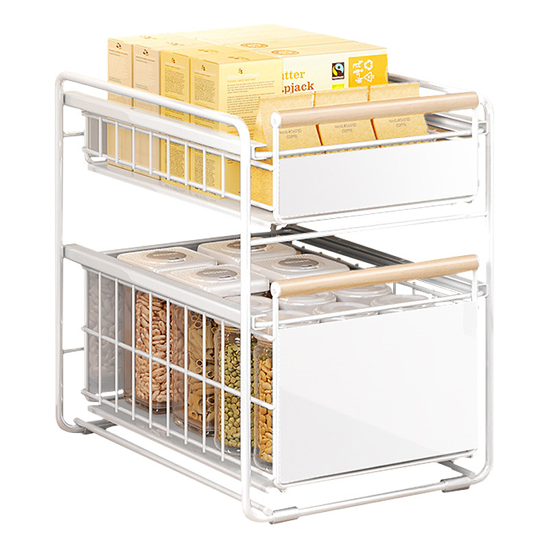 极速厨房下水槽置物架家用新款收纳筐F抽拉式免安装收纳架橱柜拉