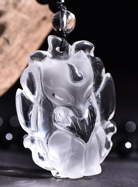 极速天然白水晶九尾狐吊坠狐狸y项链九尾白狐挂件小狐狸饰品锁骨