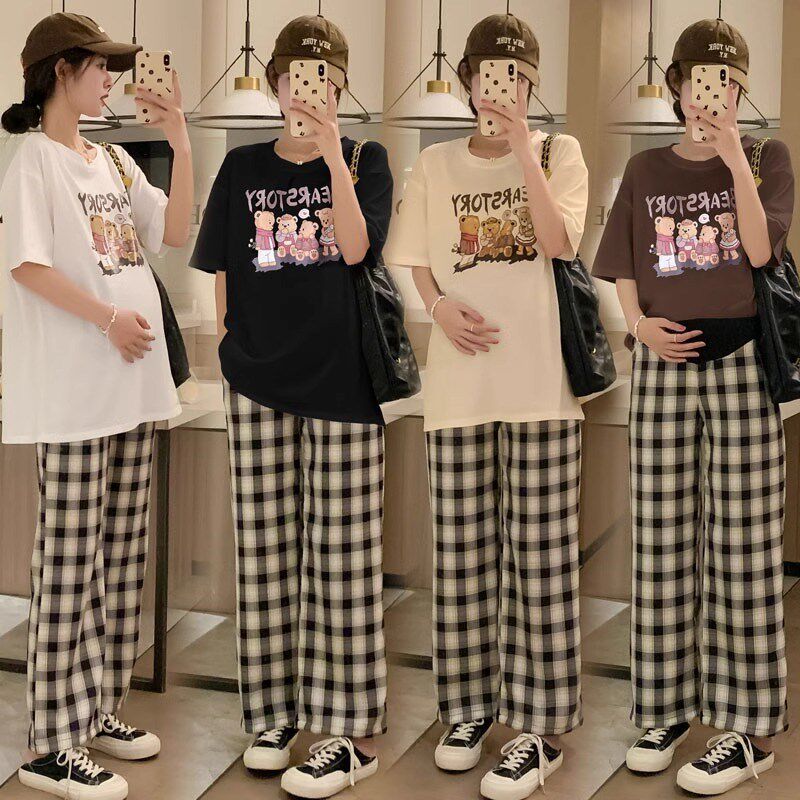 新品孕妇套装夏款2025新款短z袖宽松休闲遮肚T恤两件套小个子夏季