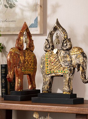 极速泰国木雕工艺j品大象摆件家居客厅电视酒柜办公室桌面禅意创