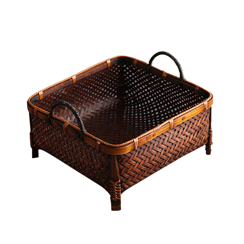 极速竹编仿古篮子手提做旧t复古零食点心水果干果篮茶道零配件收