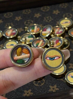 新品新品纯手绘黄财神之q眼吊坠配件手工diy文玩时尚配饰佛珠挂饰