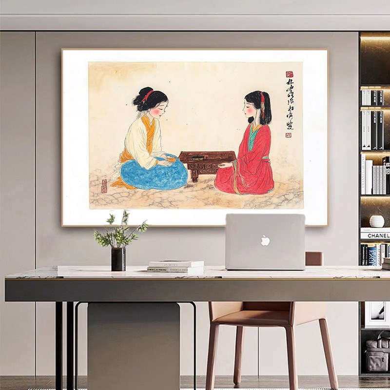 新中式客厅趣味装饰画日式书房挂画茶室禅意人物壁U画艺术仕女国图片