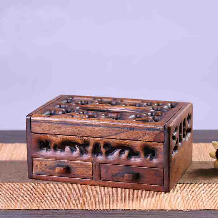 极速泰国实木质纸巾盒镂空复古家用E客厅厨房桌面创意轻奢多功能