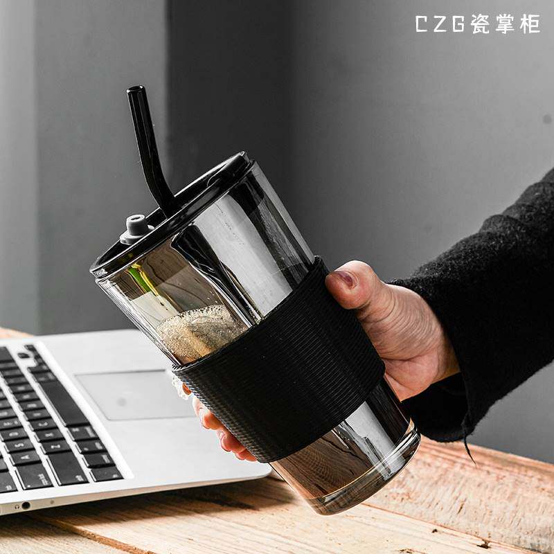 极速瓷掌柜透明咖啡杯玻璃杯带盖A杯便携吸管杯高颜值牛奶杯水杯