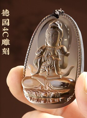 极速文殊菩c萨本命佛吊坠属兔12生肖冰种黑曜石项链挂件十二生肖