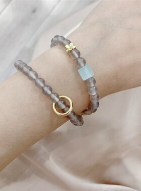 新品天然冰透灰玛瑙两圈女款手链 J大气简约灰玛瑙女款手串