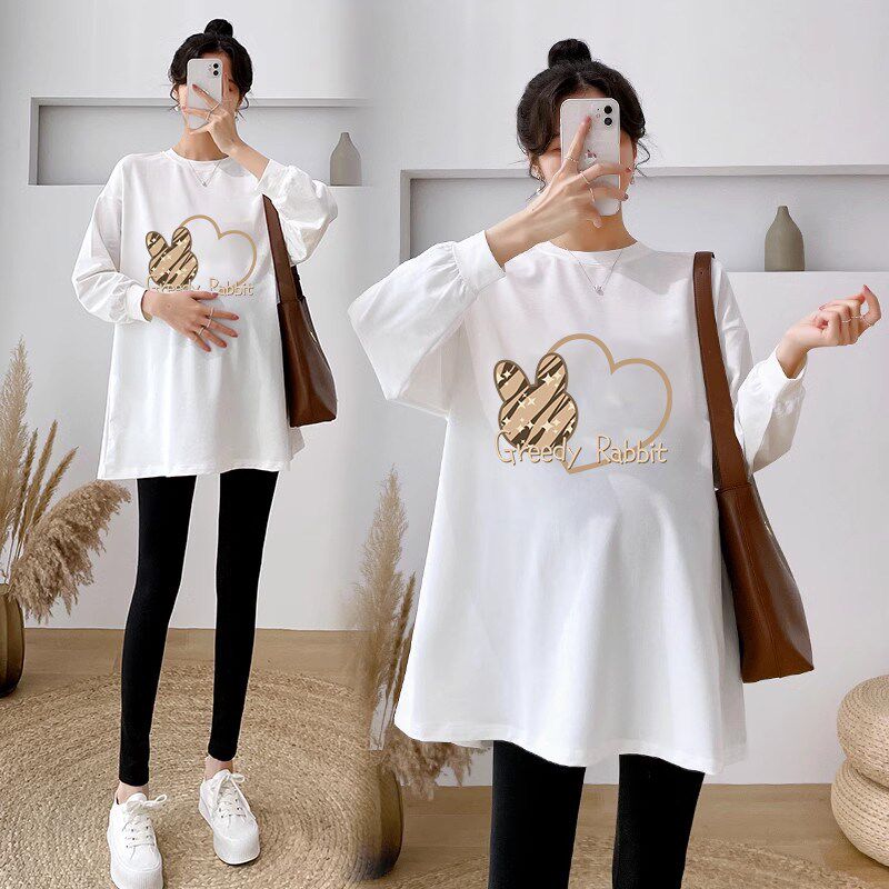 新品孕妇套装时尚洋气时髦春装2025新款纯棉P上衣春季遮孕肚t恤女