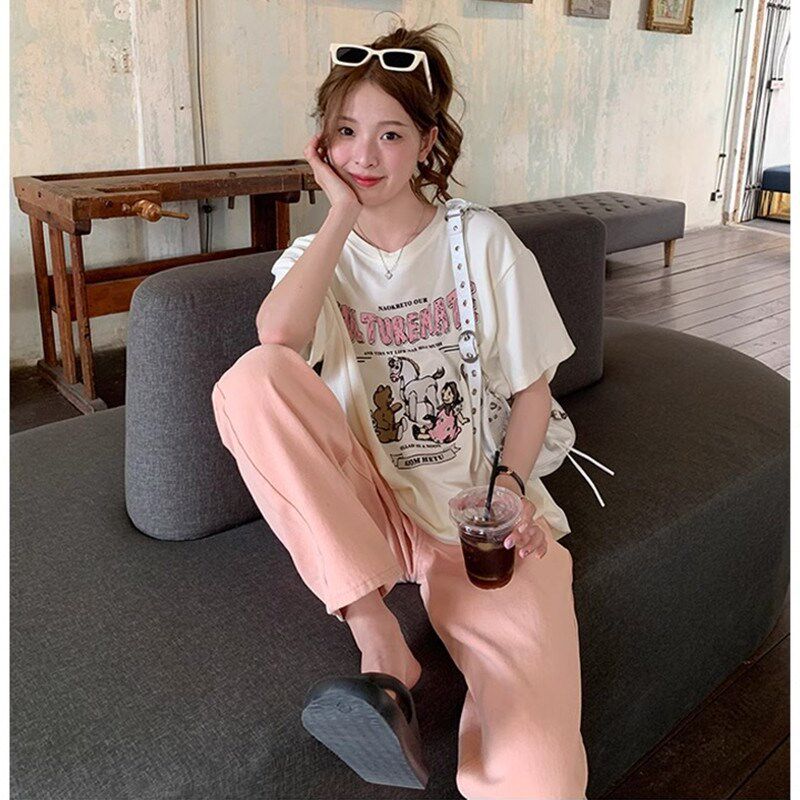 新品孕妇套装夏季2025新款时尚洋气时I髦短袖上衣外穿裤子两件套