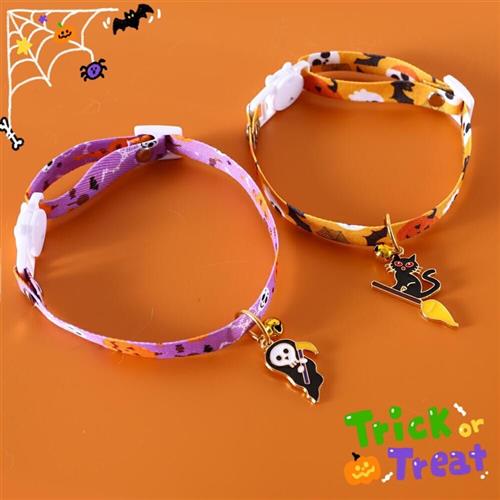 极速宠物黑猫咪狗可调节r防窒息万圣鬼节女巫幽灵吊坠铃铛项圈颈