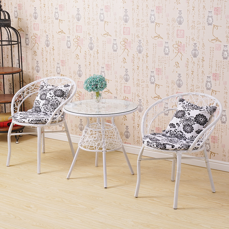 极速仿藤椅三件套阳台小圆桌椅子腾椅套件户N外小茶几咖啡厅奶茶