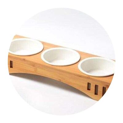极速Cat Bowl Two Bowls Wooden Solid Wooden RaUck Pet Dog