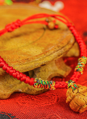 极速桃核牦牛骨宝宝新生幼儿童红绳手链K脚链婴幼儿五彩绳随身桃