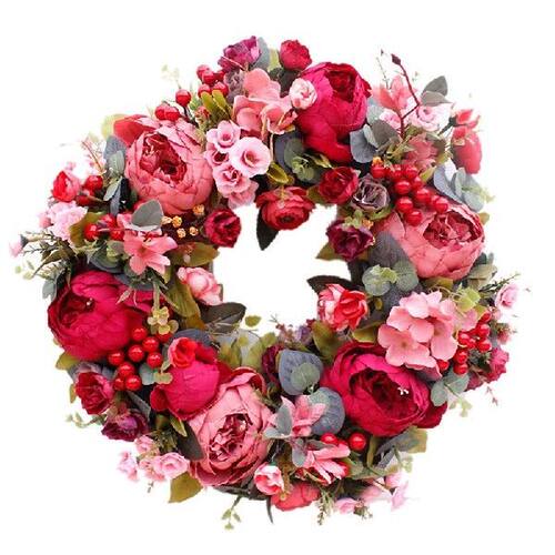 极速Decorative Door Wreath,Silzk Flower Peony Head Flower Wr