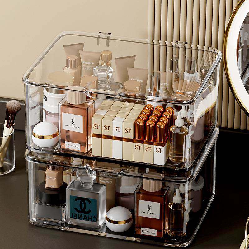 PET透明收纳盒带盖防尘杂物收纳筐置物架梳妆台护肤品收纳盒现货,收纳整理,化妆刷收纳盒/桶,淘宝优惠券,粉丝福利购,淘宝优惠卷
