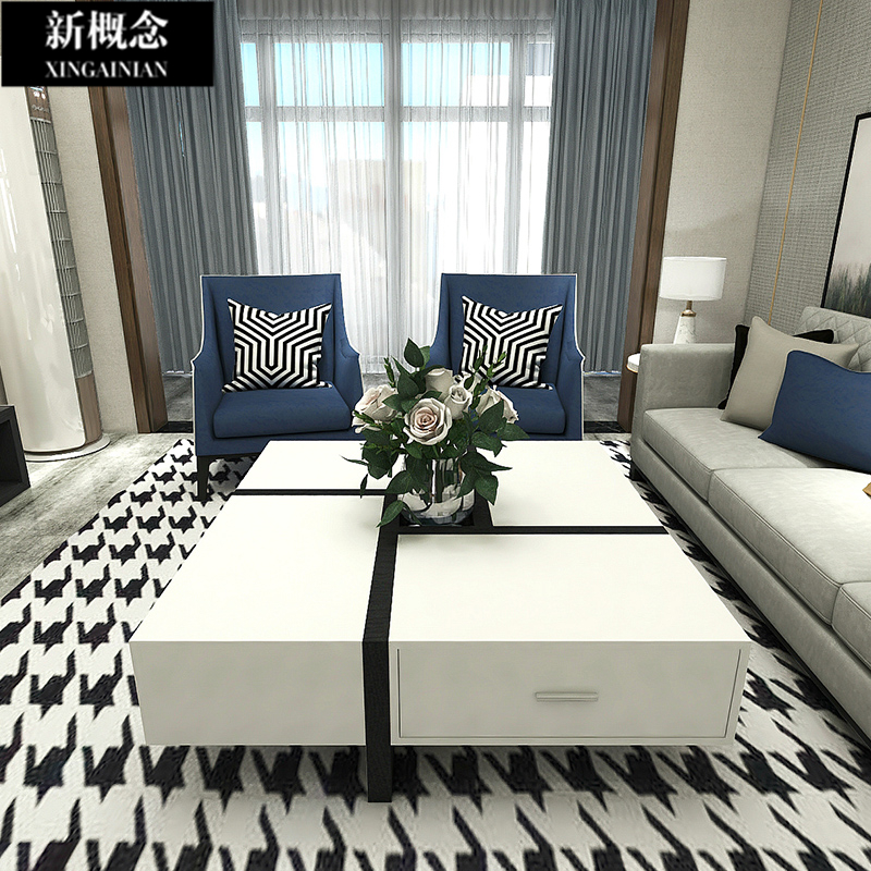 极速2020新款带抽屉的小电视柜极简F茶几组合轻奢风后现代简约客