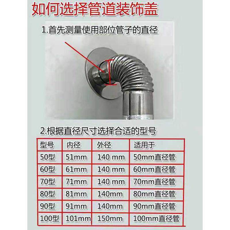 新品.不锈钢装饰盖两件式对插黏贴式G燃气热水器排烟管道玻璃墙洞