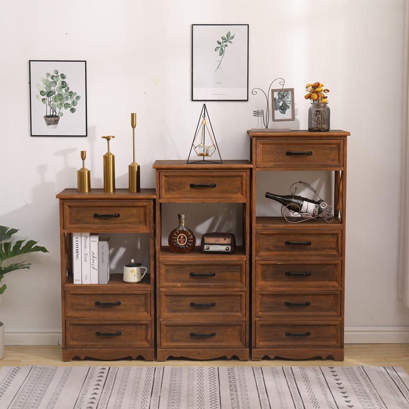 极速美式复古实木斗柜简约床x头柜抽屉式收纳柜子窄高储物柜客厅
