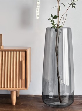 极速龙柳花瓶玻璃透明灰色烟灰色高款插花K长枝干枝干支特大号落
