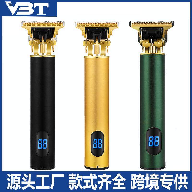 跨境数显电动理发器专业雕刻推光头剃头刀油头电推剪充电式理发剪