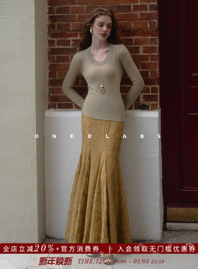 ONEELABS原创品牌 立体蕾丝刺绣包臀半身裙女秋冬长款显瘦鱼尾裙