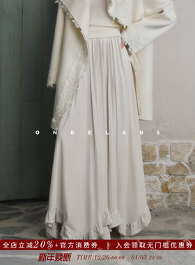 ONEELABS原创品牌 不规则花苞边设计 法式优雅丝绒压褶冬季半身裙