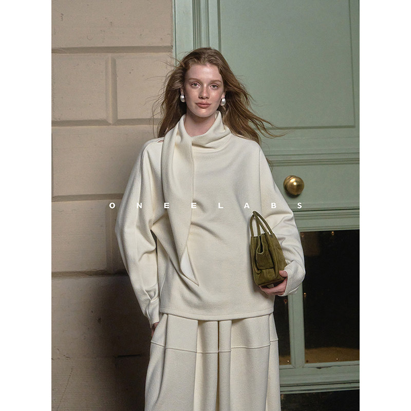 dani X ONEELABS 重磅莱塞尔羊毛羊绒混纺 白色围脖上衣半裙套装,女装/女士精品,时尚套装,淘宝优惠券,粉丝福利购,淘宝优惠卷