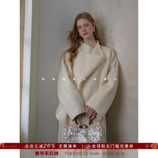 ONEELABS原创品牌 围裹式造型 全羊毛别致双面呢荡领短款毛呢大衣