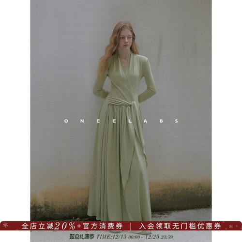 ONEELABS原创品牌 绵羊毛混纺 法式优雅蕾丝边连衣裙女秋冬打底裙
