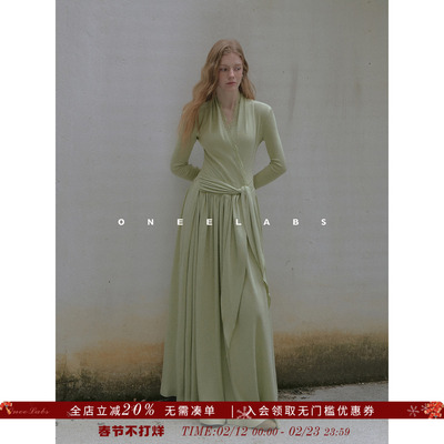 ONEELABS原创品牌 绵羊毛混纺 法式优雅蕾丝边连衣裙女春冬打底裙