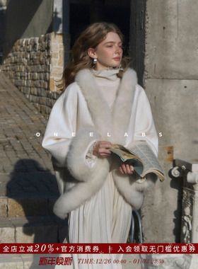 ONEELABS原创品牌 真狐狸毛领 内里100羊毛夹棉 轻奢贵气毛呢外套