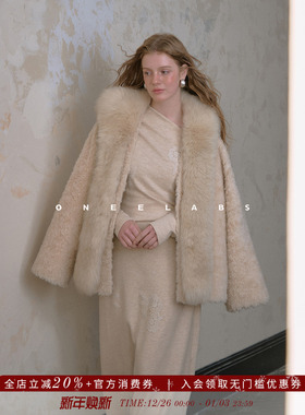 ONEELABS原创品牌 可拆卸狐狸毛条 荃羊毛卷毛皮草女保暖毛毛外套