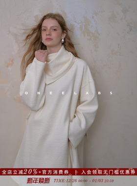 ONEELABS原创品牌 黑白两色 极简高级肌理感廓版围巾式毛呢上衣女