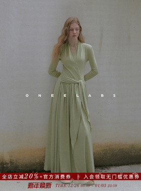 ONEELABS原创品牌 绵羊毛混纺 法式优雅蕾丝边连衣裙女秋冬打底裙