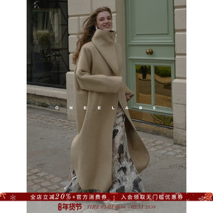 ONEELABS原创品牌 100绵羊毛双面呢大衣 可立领翻领长款毛呢外套