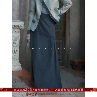 ONEELABS原创品牌 绵羊毛/羊绒/桑蚕丝混纺 冬季复古保暖毛呢半裙