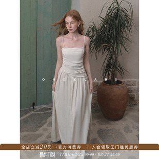 ONEELABS原创品牌 极简白色亚麻吊带连衣裙女春夏休闲度假风长裙