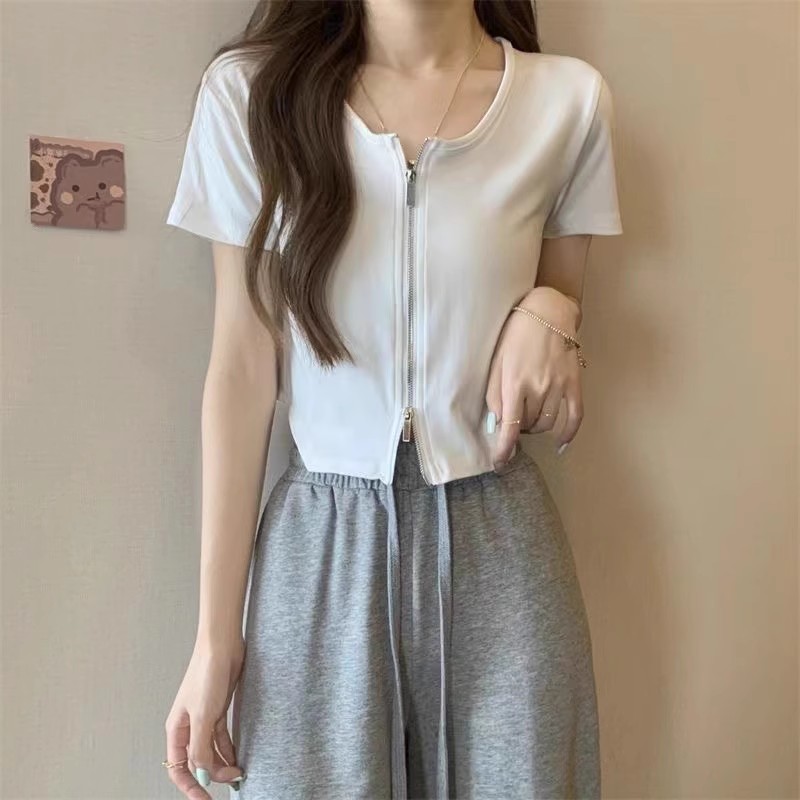 B-19十三行不规则甜辣锁骨高腰短款上衣夏