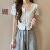 19十三行不规则甜辣锁骨高腰短款 上衣夏