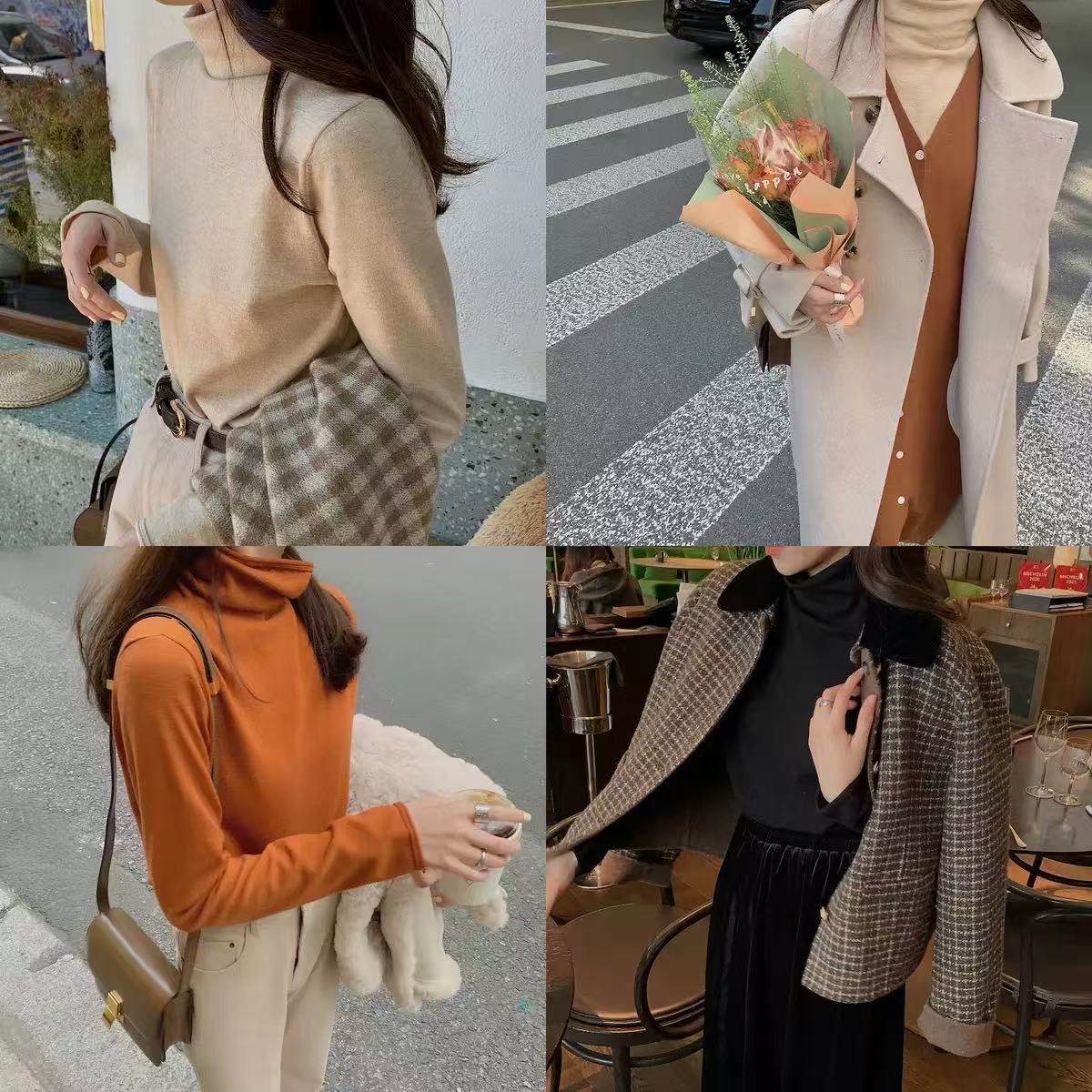 D-57一店新款修身内搭短款撞色打底小衫【部分微瑕疵不退不换】