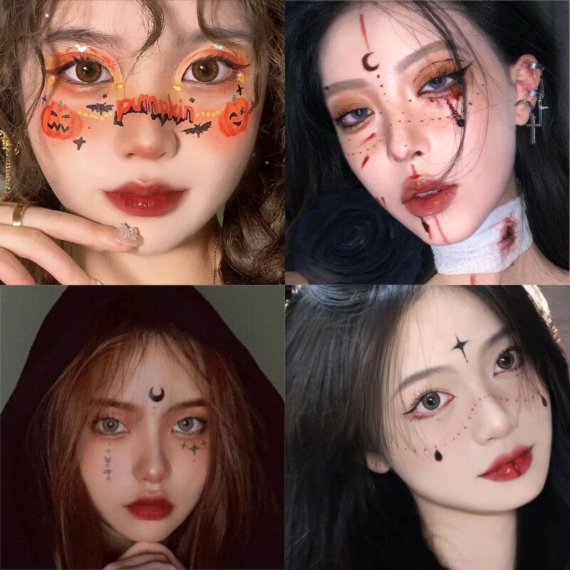 万圣节仿真妆容脸部贴纸 卡通搞怪个性脸部纹身贴纸 派对风贴纸