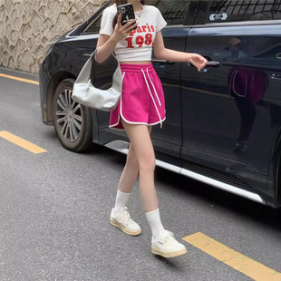 运动裤 夏季 松紧腰宽松阔腿裤 潮 子百搭三分裤 女休闲裤 灰色短裤 热裤
