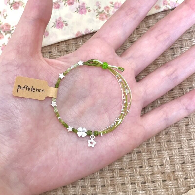幸运四叶花~绿色手工编绳手链四叶草星星森系田园风手绳夏日百搭