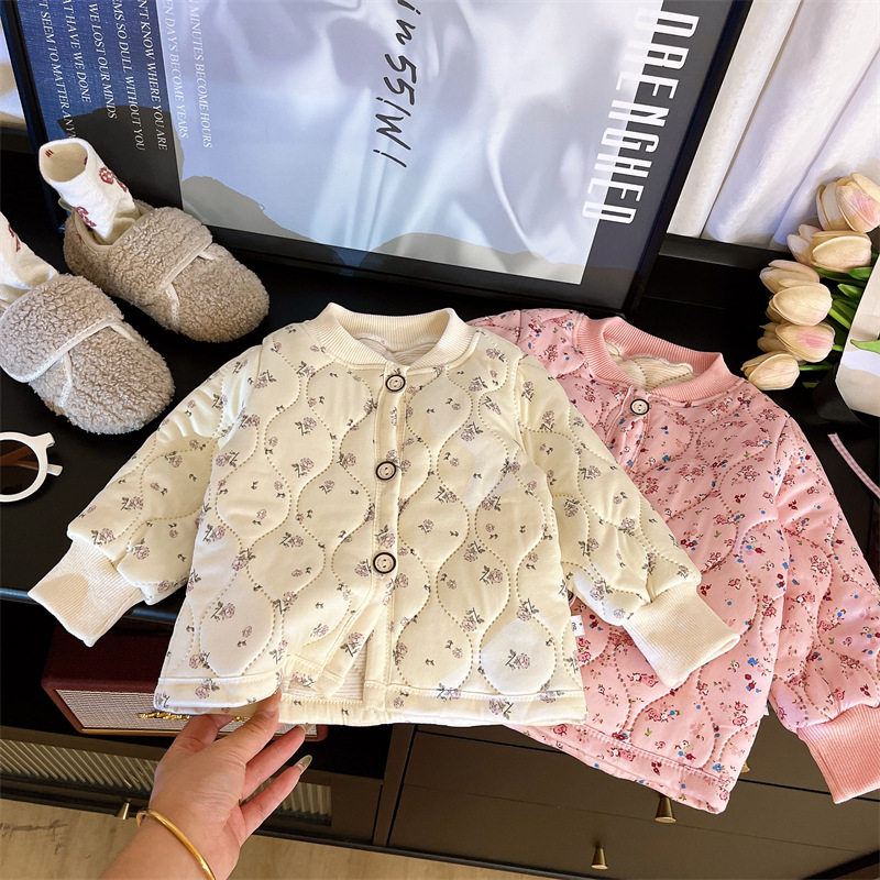 女童夹棉印花甜美外套儿童秋冬校服神器加棉保暖内衣小碎花棉袄