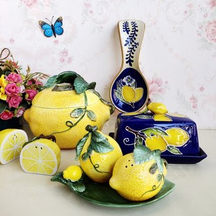 art釉下彩陶瓷柠檬饼干罐子储物罐桌面糖果罐咖啡糖 精品Function