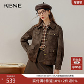 KBNE短款 翻领上衣春秋冬女 美拉德夹克修身 长袖 皮衣外套女2025新款