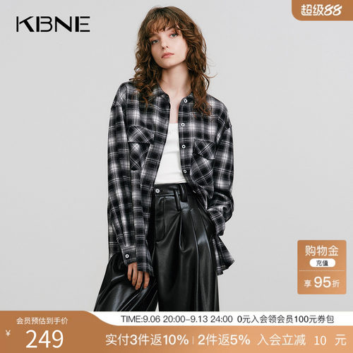 KBNE法式复古宽松磨毛格子衬衫女装2025冬季新款长袖衬衣外套上衣