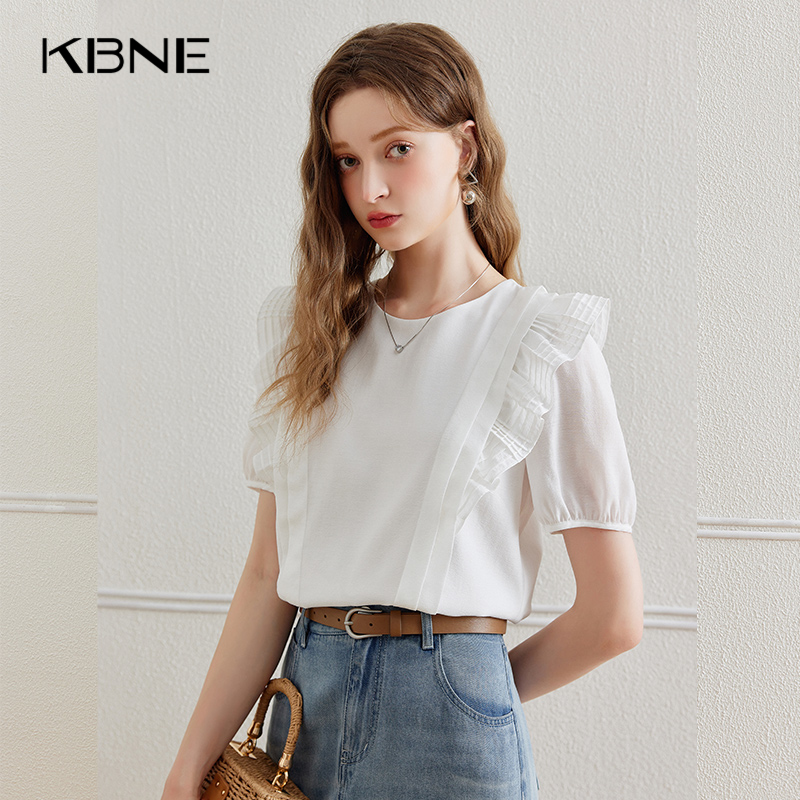 圆领+木耳边+纯色