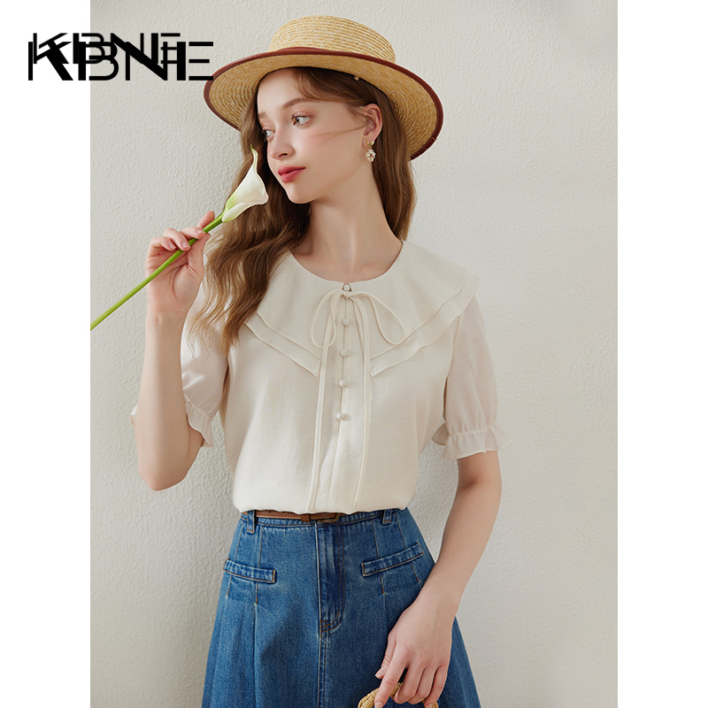 荷叶领+系带+纯色