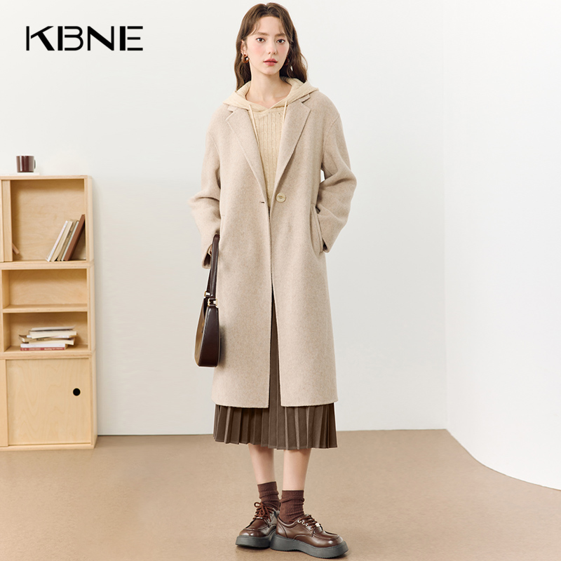【来了就好】KBNE高级感气质绵羊毛中长款毛呢大衣